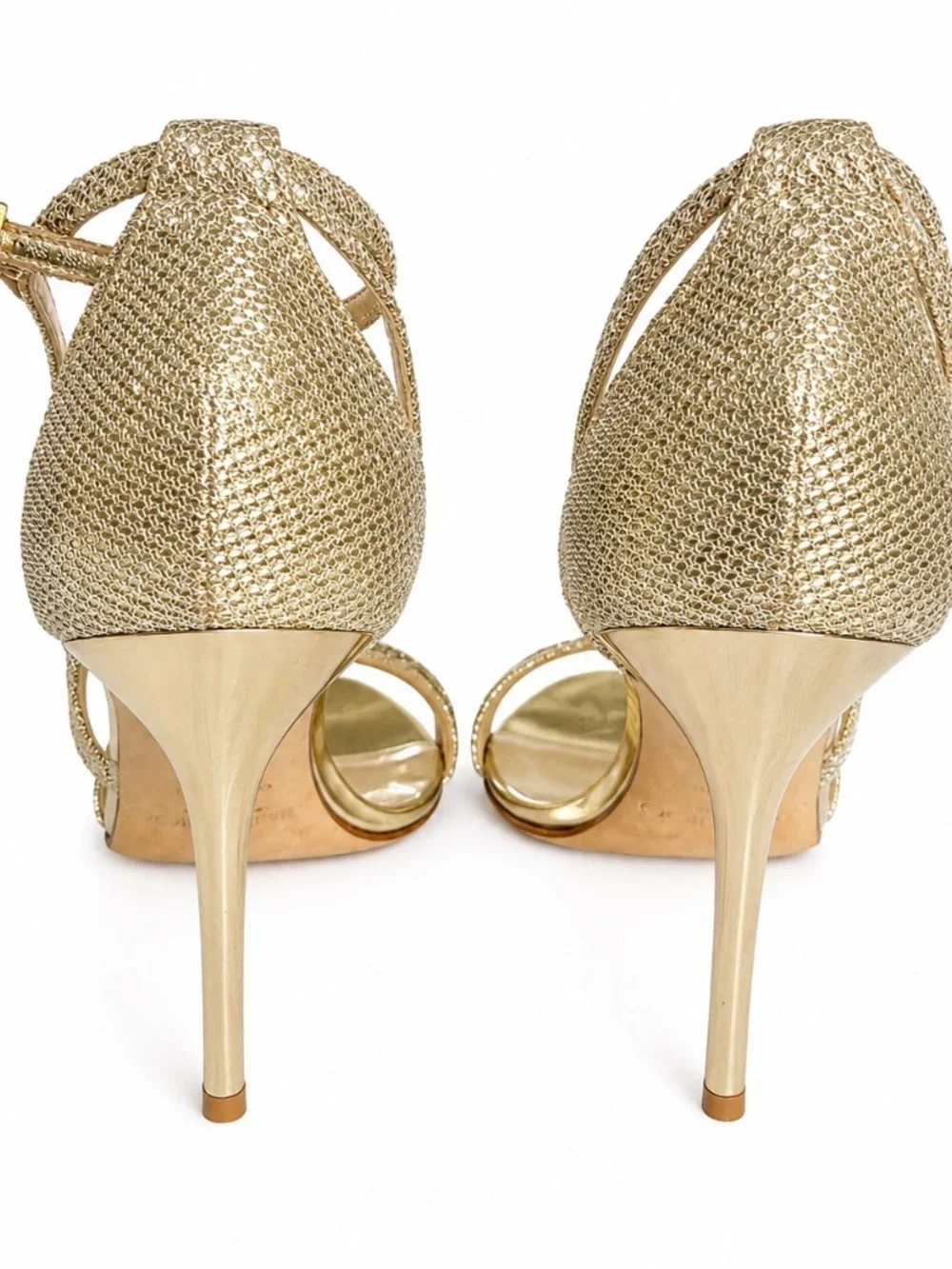 Jimmy Choo Valez Gold Glitter Strappy Sandal Heels Size 38